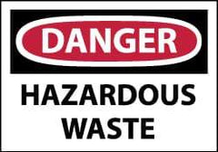 NMC - Hazardous Materials Label, Header: DANGER - Legend: Danger - Hazardous Waste, English, Red, Black & White, 5" Long x 3" High, Sign Muscle Finish - Apex Tool & Supply