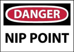 NMC - Accident Prevention Label, Header: DANGER - Legend: Danger - Nip Point, English, Red, Black & White, 5" Long x 3" High, Sign Muscle Finish - Apex Tool & Supply