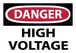 NMC - Accident Prevention Label, Header: DANGER - Legend: Danger - High Voltage, English, Red, Black & White, 5" Long x 3" High, Sign Muscle Finish - Apex Tool & Supply