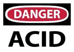 NMC - Hazardous Materials Label, Header: DANGER - Legend: Danger - Acid, English, Red, Black & White, 5" Long x 3" High, Sign Muscle Finish - Apex Tool & Supply