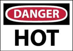 NMC - Hazardous Materials Label, Header: DANGER - Legend: Danger - Hot, English, Red, Black & White, 5" Long x 3" High, Sign Muscle Finish - Apex Tool & Supply