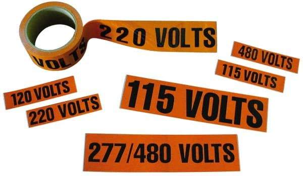 NMC - Electrical Markers Label - Legend: 115 Volts, English, Black & Orange, 4-1/2" Long x 1-1/8" High, Sign Muscle Finish - Apex Tool & Supply