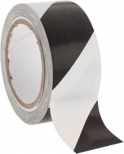 NMC - Black & White Striped Vinyl Tape - 2" Wide x 108' Long x 0.002" Thick, General Traffic - Apex Tool & Supply
