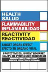 NMC - "Health - Flammability - Instability - Target Organ Effect - Protective Equipment Required", 6" Long x 4" Wide, Pressure-Sensitive Vinyl Safety Sign - Rectangle, 0.004" Thick, Use for Hazardous Materials - Apex Tool & Supply