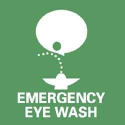 NMC - First Aid Label - Legend: Emergency Eye Wash, English, Green & White, 4" Long x 4" High, Sign Muscle Finish - Apex Tool & Supply