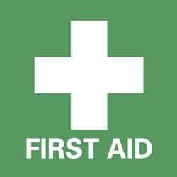 NMC - First Aid Label - Legend: First Aid, English, Green & White, 4" Long x 4" High, Sign Muscle Finish - Apex Tool & Supply