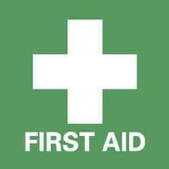 NMC - First Aid Label - Legend: First Aid, English, Green & White, 4" Long x 4" High, Sign Muscle Finish - Apex Tool & Supply