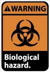 NMC - Hazardous Materials Label, Header: WARNING - Legend: Warning - Biological Hazard, English, Black, Orange & White, 5" Long x 3" High, Sign Muscle Finish - Apex Tool & Supply