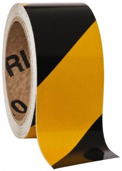 NMC - Black & Yellow Striped Vinyl Tape - 2" Wide x 30' Long x 0.002" Thick, General Traffic - Apex Tool & Supply