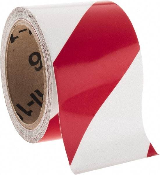 NMC - Red & Silver Striped Vinyl Tape - 3" Wide x 30' Long x 0.002" Thick, General Traffic - Apex Tool & Supply