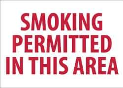 NMC - "Smoking Permitted in This Area", 10" Long x 14" Wide, Rigid Plastic Safety Sign - Rectangle, 0.05" Thick, Use for Smoking Regulations - Apex Tool & Supply