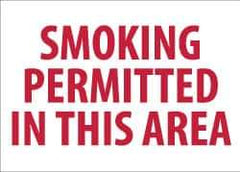 NMC - "Smoking Permitted in This Area", 10" Long x 14" Wide, Rigid Plastic Safety Sign - Rectangle, 0.05" Thick, Use for Smoking Regulations - Apex Tool & Supply