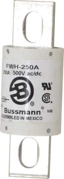Cooper Bussmann - 500 VAC/VDC, 250 Amp, Fast-Acting Semiconductor/High Speed Fuse - Bolt-on Mount, 4-11/32" OAL, 200 (RMS Symmetrical), 50 at DC kA Rating, 1-1/2" Diam - Apex Tool & Supply