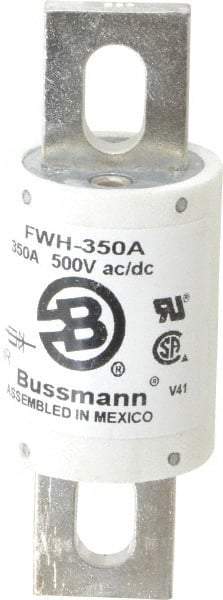 Cooper Bussmann - 500 VAC/VDC, 350 Amp, Fast-Acting Semiconductor/High Speed Fuse - Bolt-on Mount, 4-11/32" OAL, 200 (RMS Symmetrical), 50 at DC kA Rating, 1-1/2" Diam - Apex Tool & Supply