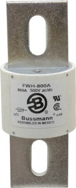 Cooper Bussmann - 500 VAC/VDC, 800 Amp, Fast-Acting Semiconductor/High Speed Fuse - Bolt-on Mount, 6-15/32" OAL, 200 (RMS Symmetrical), 50 at DC kA Rating, 2-1/2" Diam - Apex Tool & Supply