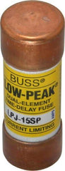 Cooper Bussmann - 300 VDC, 600 VAC, 15 Amp, Time Delay General Purpose Fuse - Fuse Holder Mount, 2-1/4" OAL, 100 at DC, 300 at AC (RMS) kA Rating, 13/16" Diam - Apex Tool & Supply