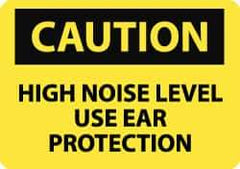 NMC - Accident Prevention Label, Header: CAUTION - Legend: Caution - High Noise Level - Use Ear Protection, English, Black & Yellow, 5" Long x 3" High, Sign Muscle Finish - Apex Tool & Supply