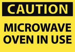 NMC - Accident Prevention Label, Header: CAUTION - Legend: Caution - Microwave Oven in Use, English, Black & Yellow, 5" Long x 3" High, Sign Muscle Finish - Apex Tool & Supply