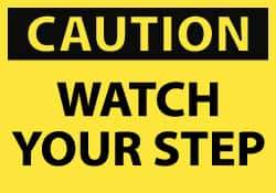 NMC - Accident Prevention Label, Header: CAUTION - Legend: Caution - Watch Your Step, English, Black & Yellow, 5" Long x 3" High, Sign Muscle Finish - Apex Tool & Supply