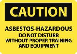 NMC - Hazardous Materials Label, Header: CAUTION - Legend: Caution - Asbestos - Hazardous - Do Not Disturb without Proper Training and Equipment, English, Black & Yellow, 5" Long x 3" High, Sign Muscle Finish - Apex Tool & Supply
