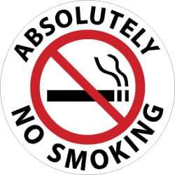 NMC - Absolutely No Smoking, Anti-Skid Pressure-Sensitive Vinyl Floor Sign - Round, Black & Red on White, Adhesive Backed, For Security & Admittance - Apex Tool & Supply