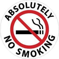 NMC - Absolutely No Smoking, Anti-Skid Pressure-Sensitive Vinyl Floor Sign - Round, Black & Red on White, Adhesive Backed, For Security & Admittance - Apex Tool & Supply
