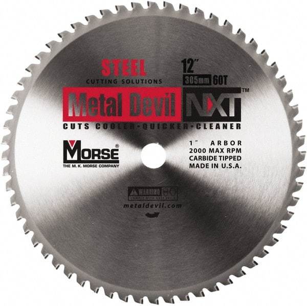 M.K. MORSE - 12" Diam, 1" Arbor Hole Diam, 60 Tooth Wet & Dry Cut Saw Blade - Steel, Standard Round Arbor - Apex Tool & Supply