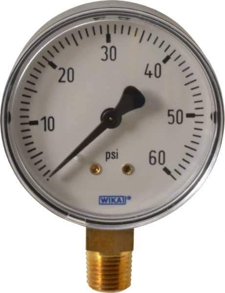 Wika - 2-1/2" Dial, 1/4 Thread, 0-60 Scale Range, Pressure Gauge - Lower Connection Mount, Accurate to 3-2-3% of Scale - Apex Tool & Supply