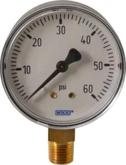 Wika - 2-1/2" Dial, 1/4 Thread, 0-60 Scale Range, Pressure Gauge - Lower Connection Mount, Accurate to 3-2-3% of Scale - Apex Tool & Supply