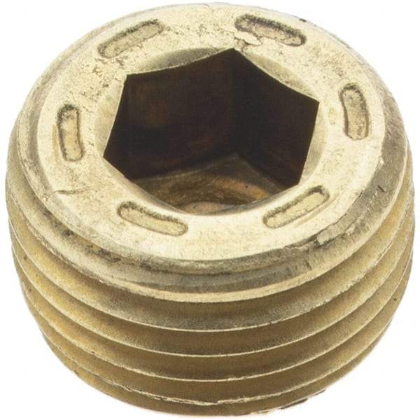 Holo-Krome - 1/8-27, 1/4" OAL, Brass Socket Pressure Plug - 7/8" Taper per Foot, 3/16" Hex Key - Apex Tool & Supply