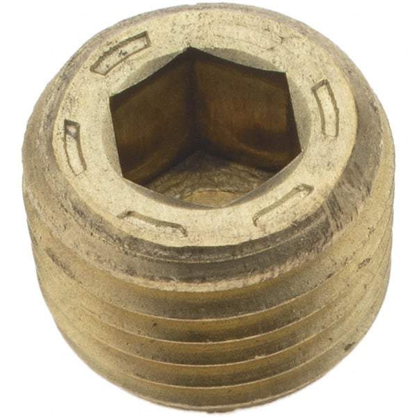 Holo-Krome - 1/4-18, 13/32" OAL, Brass Socket Pressure Plug - 7/8" Taper per Foot, 1/4" Hex Key - Apex Tool & Supply