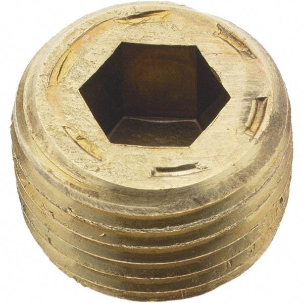Holo-Krome - 1/2-14, 17/32" OAL, Brass Socket Pressure Plug - 7/8" Taper per Foot, 3/8" Hex Key - Apex Tool & Supply