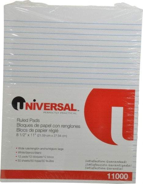 UNIVERSAL - 50 Sheet, 8-1/2 x 11", Glue Top Ruled Writing Pad - White - Apex Tool & Supply