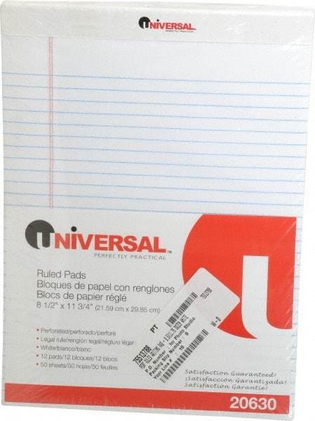 UNIVERSAL - 50 Sheet, 8 x 11-3/4", Perforated Style Ruled Pads - White - Apex Tool & Supply