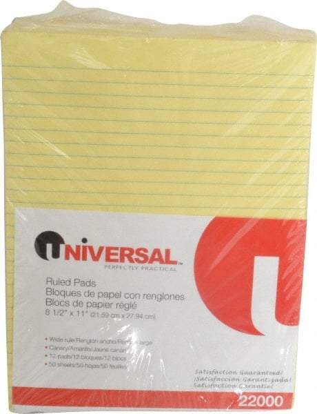 UNIVERSAL - 50 Sheet, 8-1/2 x 11", Glue Top Ruled Writing Pad - Canary - Apex Tool & Supply