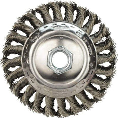 Milwaukee Tool - 4" OD, 5/8" Arbor Hole, Knotted Stainless Steel Wheel Brush - 1/2" Face Width, 3/4" Trim Length, 0.023" Filament Diam, 12,000 RPM - Apex Tool & Supply