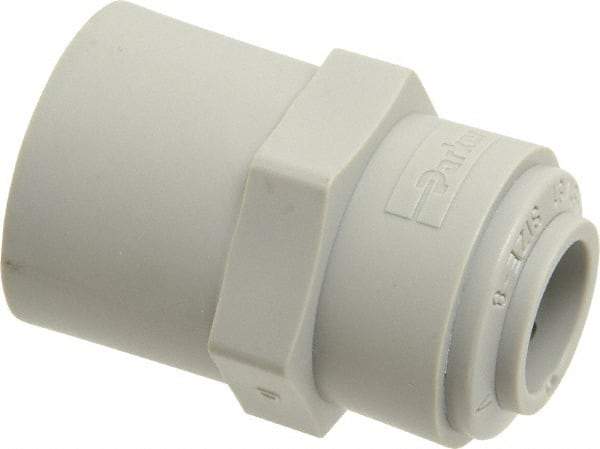 Parker - 1/2" Outside Diam, 1/2 NPTF, Acetal Push-to-Connect Tube Female Connector - 250 Max psi, Tan - Apex Tool & Supply