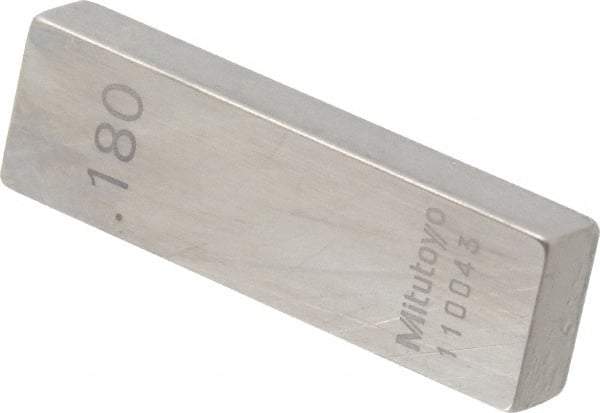 Mitutoyo - 0.18" Rectangular Steel Gage Block - Accuracy Grade 0, Includes Certificate of Inspection - Apex Tool & Supply