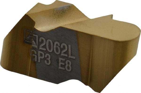 Tool-Flo - 2062FLR Grade GP3, 3.18mm Cutting Width Carbide Grooving Insert - 2.79mm Max Depth of Cut, Left Hand, 1/16" Corner Radius, TiN Finish - Apex Tool & Supply