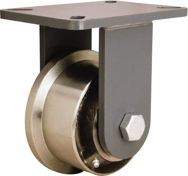 Hamilton - 5" Diam x 2-1/16" Wide x 8" OAH Top Plate Mount Rigid Caster - Forged Steel, 4,200 Lb Capacity, Straight Roller Bearing, 5-1/2 x 7-1/4" Plate - Apex Tool & Supply