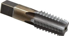 Hertel - 1/2-14 NPT, 5 Flutes, Chrome Plated, High Speed Steel, Interrupted Thread Pipe Tap - 11/16 Inch Shank Diameter, 11/16 Inch Shank Diameter, 1-3/8 Inch Thread Length, 0.51 Inch Square Size, Regular Hook - Apex Tool & Supply