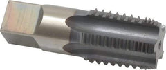 Hertel - 1 - 11-1/2 NPTF, 5 Flutes, TiCN Coated, High Speed Steel, Interrupted Thread Pipe Tap - 1-1/8 Inch Shank Diameter, 1-1/8 Inch Shank Diameter, 1-3/4 Inch Thread Length, 0.84 Inch Square Size, Regular Hook - Apex Tool & Supply