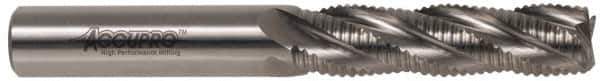 Accupro - 1" Diam, Fine Pitch, 3" LOC, 5 Flute Powdered Metal Corner Chamfer Roughing End Mill - Uncoated, 5-1/4" OAL, 3/4" Shank Diam, Single End, Centercutting, 30° Helix - Apex Tool & Supply