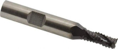 Accupro - 1/4" Diam, Coarse Pitch, 5/8" LOC, 3 Flute Powdered Metal Corner Chamfer Roughing End Mill - TiAlN Finish, 2-7/16" OAL, 3/8" Shank Diam, Single End, Centercutting, 30° Helix - Apex Tool & Supply