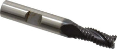 Accupro - 5/16" Diam, Coarse Pitch, 3/4" LOC, 3 Flute Powdered Metal Corner Chamfer Roughing End Mill - TiAlN Finish, 2-1/2" OAL, 3/8" Shank Diam, Single End, Centercutting, 30° Helix - Apex Tool & Supply