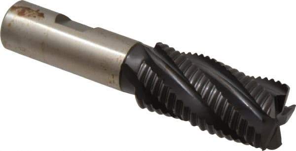 Accupro - 1" Diam, Coarse Pitch, 2" LOC, 5 Flute Powdered Metal Corner Chamfer Roughing End Mill - TiAlN Finish, 4-1/4" OAL, 3/4" Shank Diam, Single End, Centercutting, 30° Helix - Apex Tool & Supply