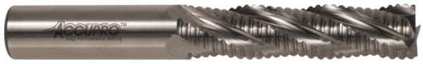 Accupro - 7/8" Diam, Coarse Pitch, 3-1/2" LOC, 5 Flute Powdered Metal Corner Chamfer Roughing End Mill - Uncoated, 5-3/4" OAL, 7/8" Shank Diam, Single End, Centercutting, 30° Helix - Apex Tool & Supply