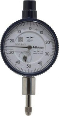 Mitutoyo - 1/4" Range, 0-50-0 Dial Reading, 0.001" Graduation Dial Drop Indicator - 1-5/8" Dial, 0.1" Range per Revolution, 0.001" Accuracy, Revolution Counter - Apex Tool & Supply