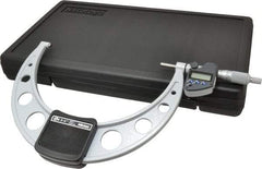 Mitutoyo - 8 to 9 Inch Range, 0.0001 Inch Resolution, Standard Throat, IP65 Electronic Outside Micrometer - 0.0002 Inch Accuracy, Ratchet Stop Thimble, Carbide Face, SR44 Battery, Data Output, Includes Certification of Inspection and Wooden Box - Apex Tool & Supply