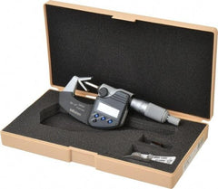 Mitutoyo - 0.05 to 0.6 Inch Measurement, Accuracy Up to 4 micro m, 3 Flutes Measured, Ratchet Stop Thimble, Electronic V Anvil Micrometer - 0.0001 Inch Resolution, Carbide, Data Output, SR44 Battery - Apex Tool & Supply
